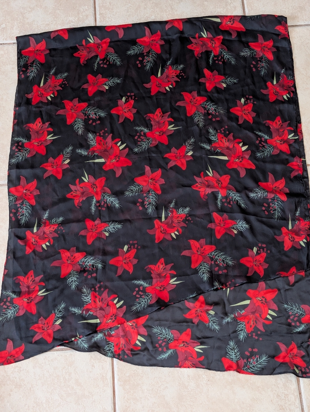 Vintage Large Floral Scarf 66x30